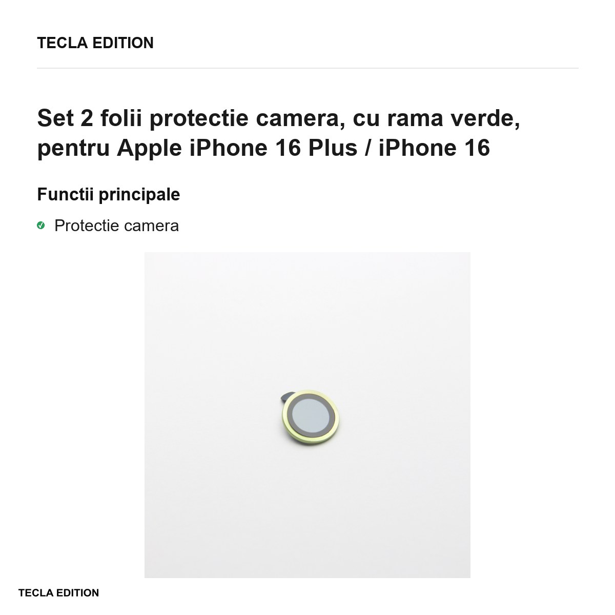 Set 2 folii protectie camera, cu rama verde, pentru Apple iPhone 16 Plus / iPhone 16 [1]