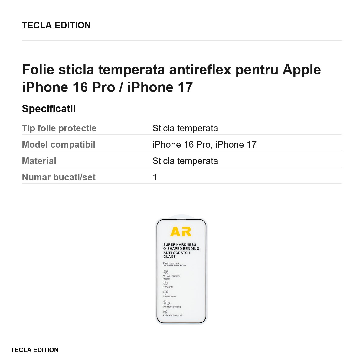 Folie sticla temperata antireflex pentru Apple iPhone 16 Pro / iPhone 17 [2]