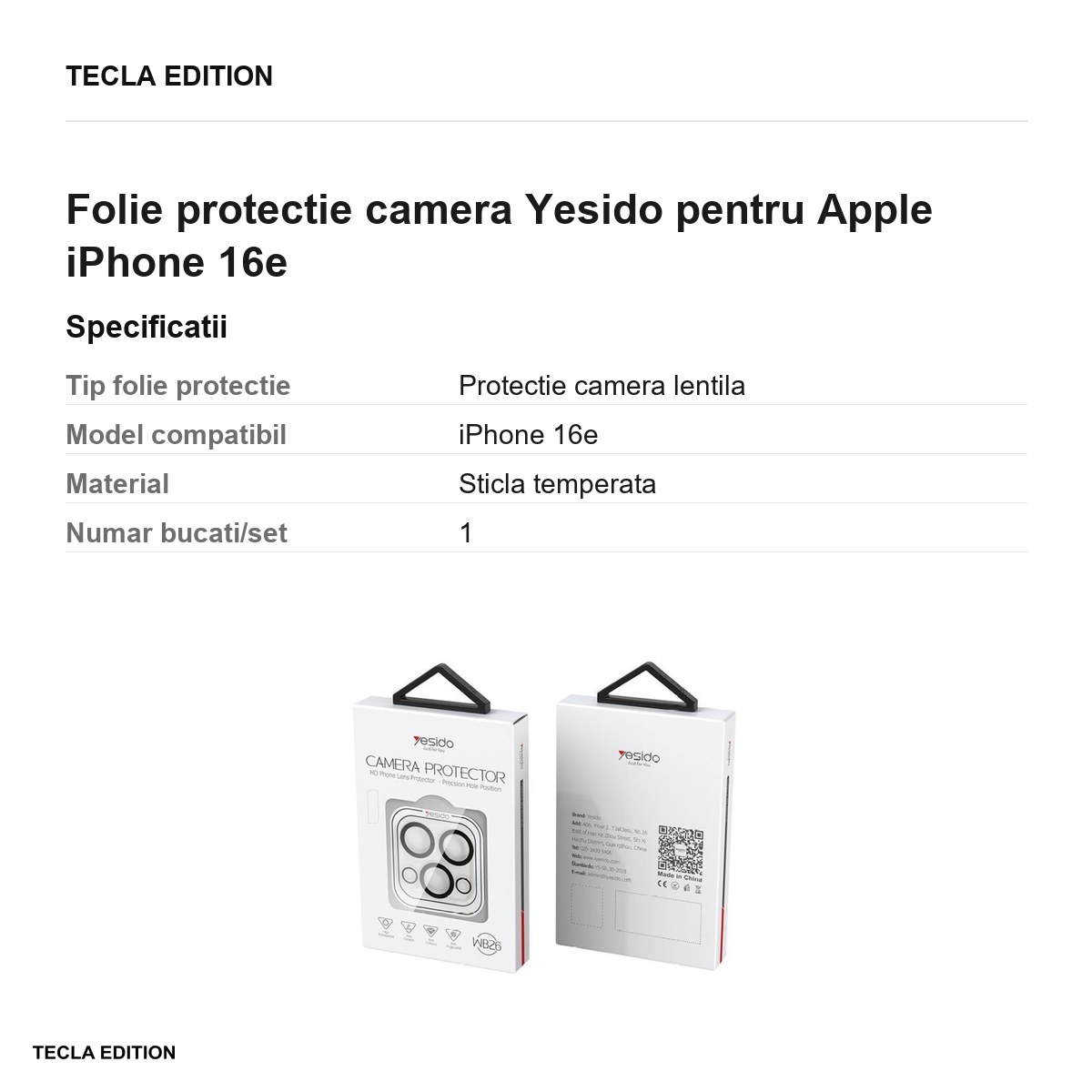 Folie protectie camera Yesido pentru Apple iPhone 16e [2]