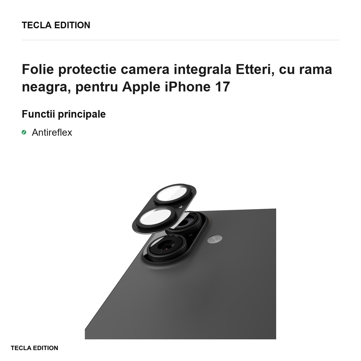 Folie protectie camera integrala Etteri, cu rama neagra, pentru Apple iPhone 17 [1]