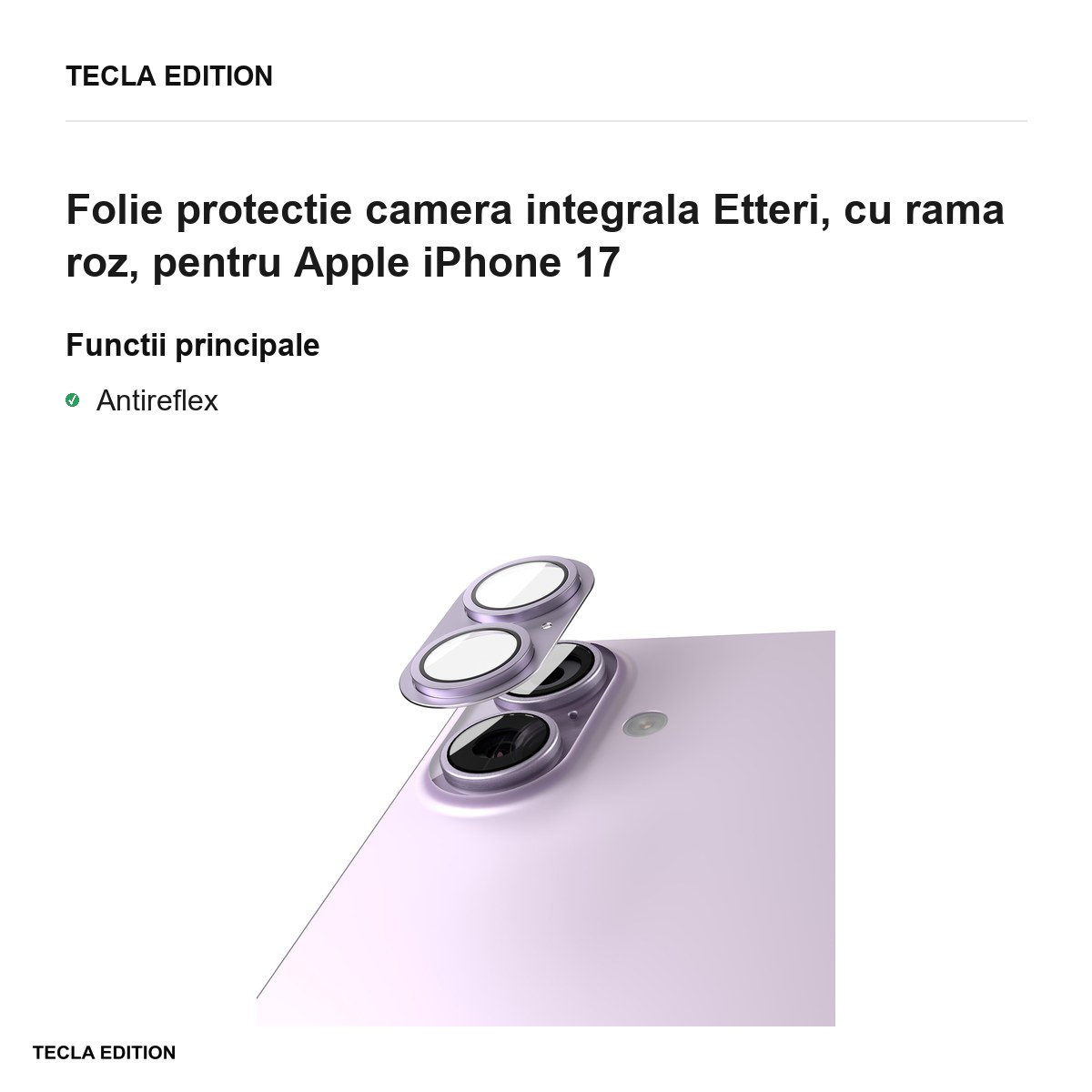 Folie protectie camera integrala Etteri, cu rama roz, pentru Apple iPhone 17 [1]