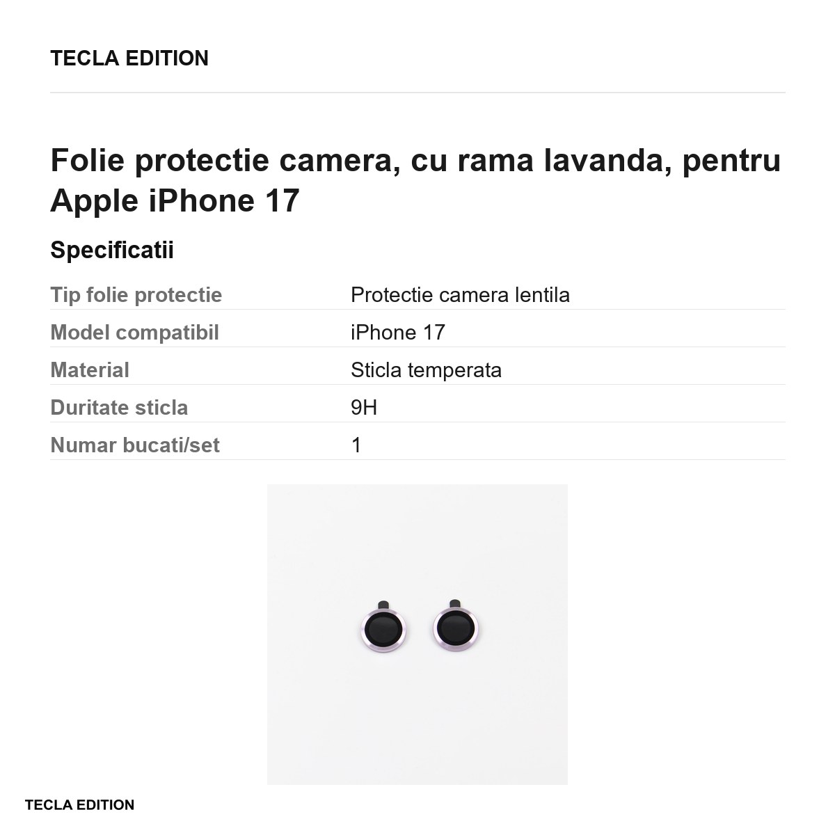 Folie protectie camera, cu rama lavanda, pentru Apple iPhone 17 [2]