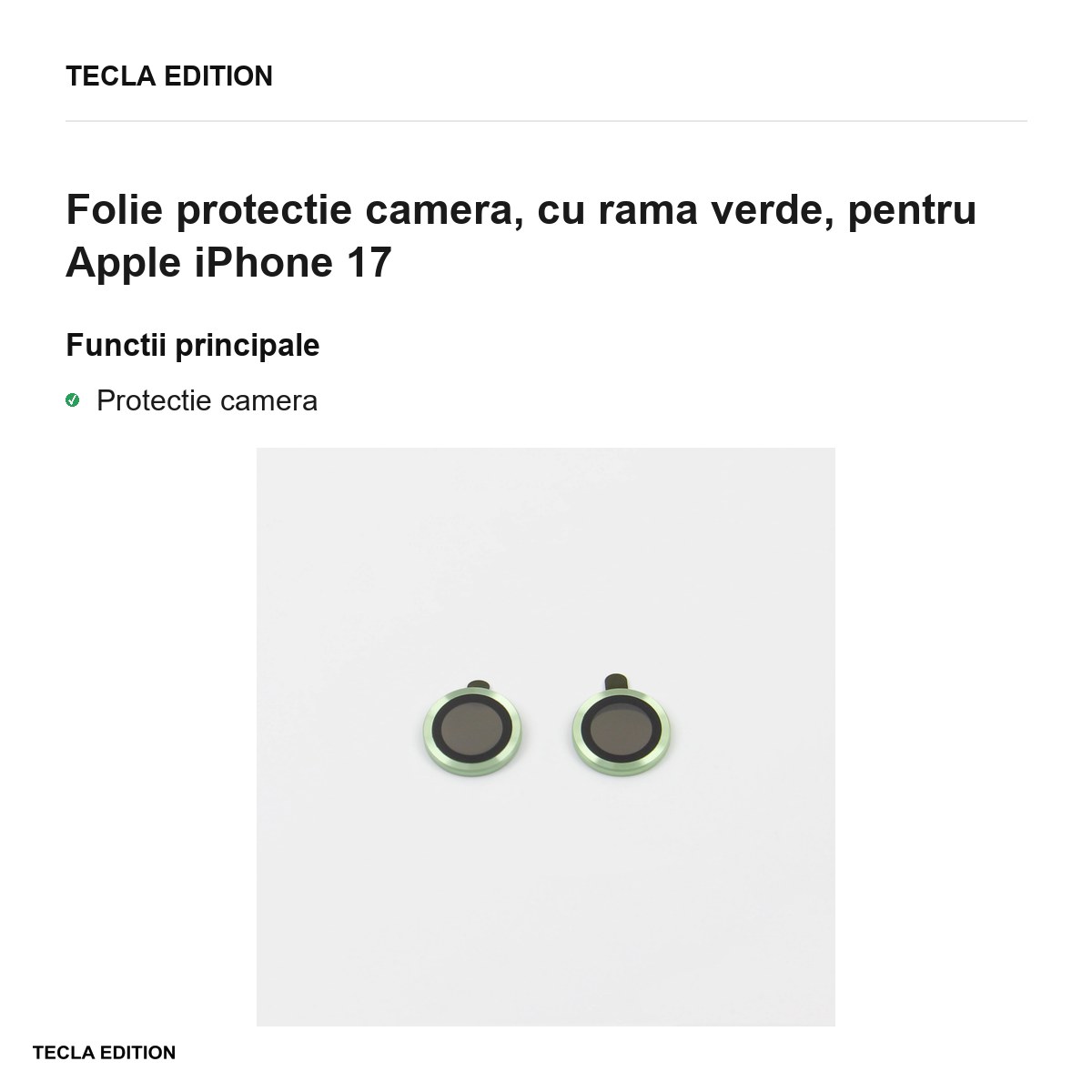 Folie protectie camera, cu rama verde, pentru Apple iPhone 17 [1]