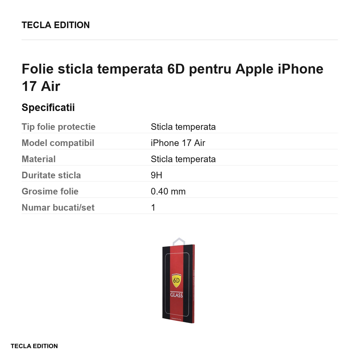 Folie sticla temperata 6D pentru Apple iPhone 17 Air [2]