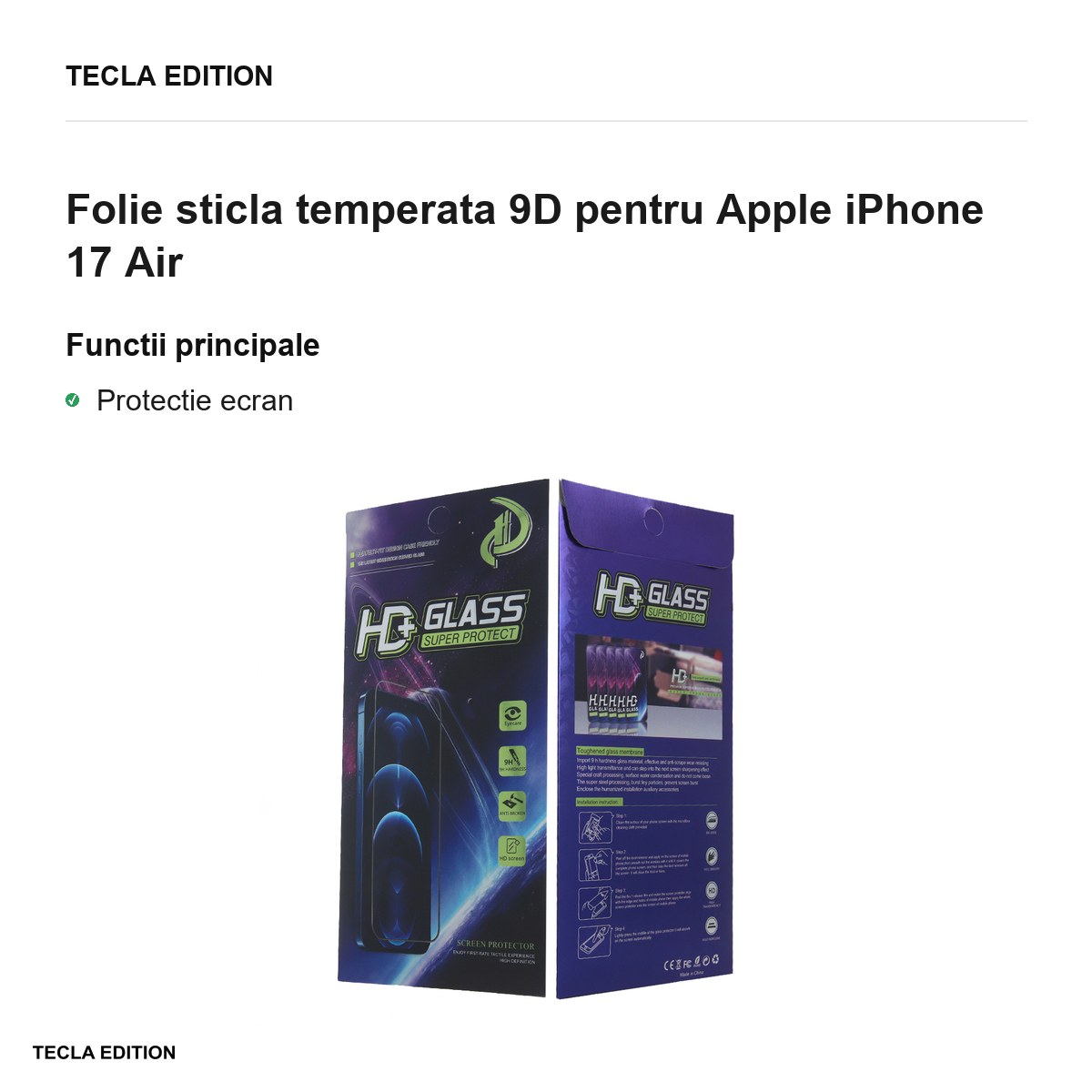 Folie sticla temperata 9D pentru Apple iPhone 17 Air [1]