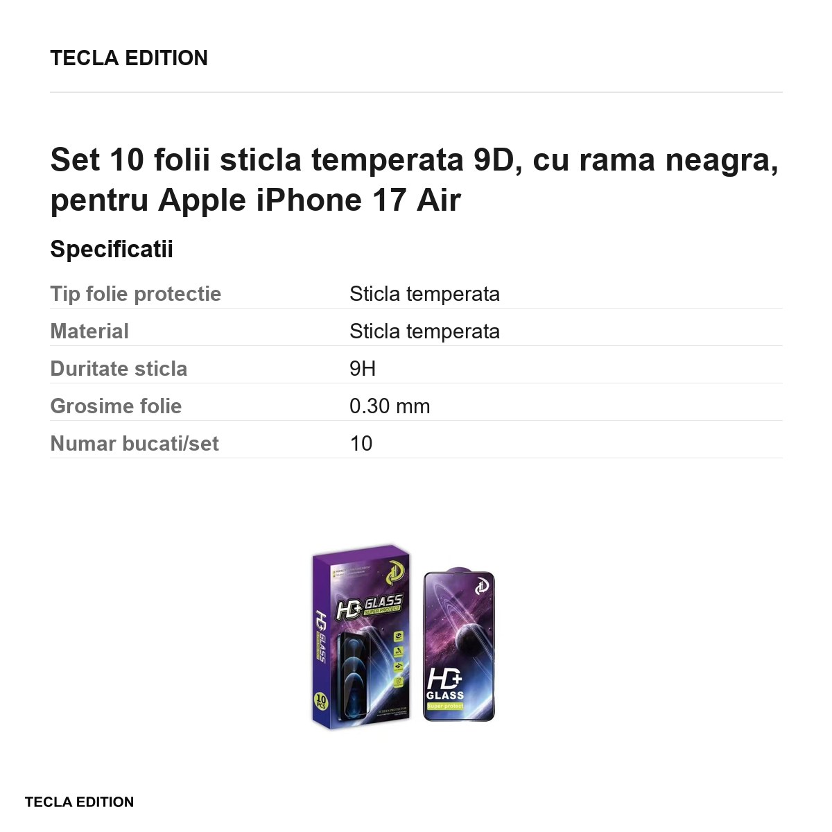 Set 10 folii sticla temperata 9D, cu rama neagra, pentru Apple iPhone 17 Air [2]