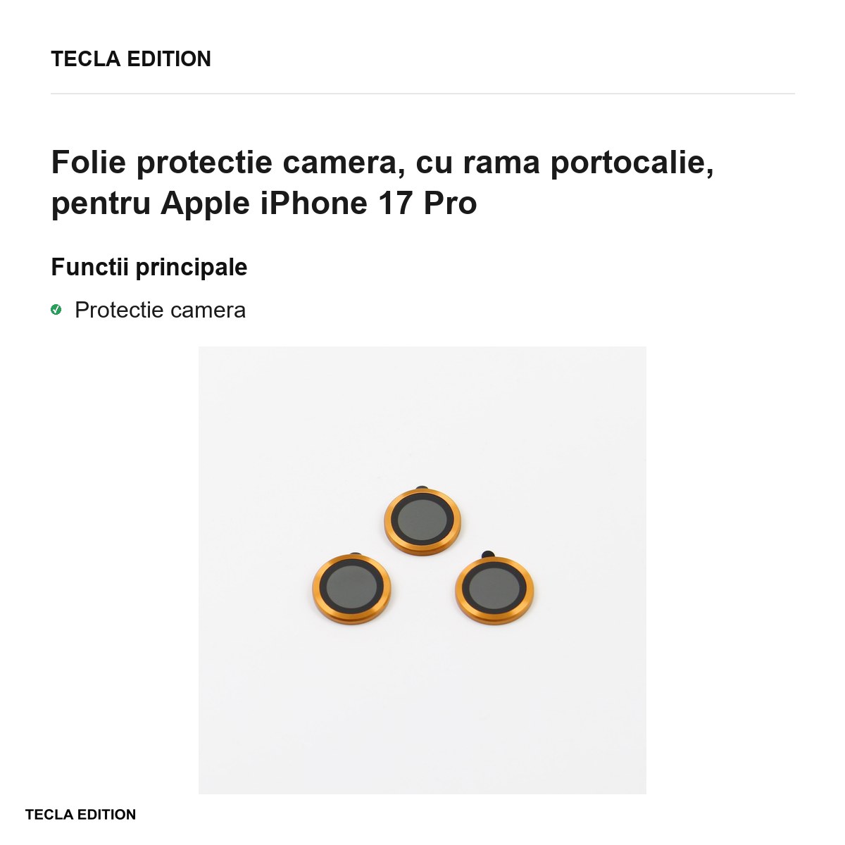 Folie protectie camera, cu rama portocalie, pentru Apple iPhone 17 Pro [1]