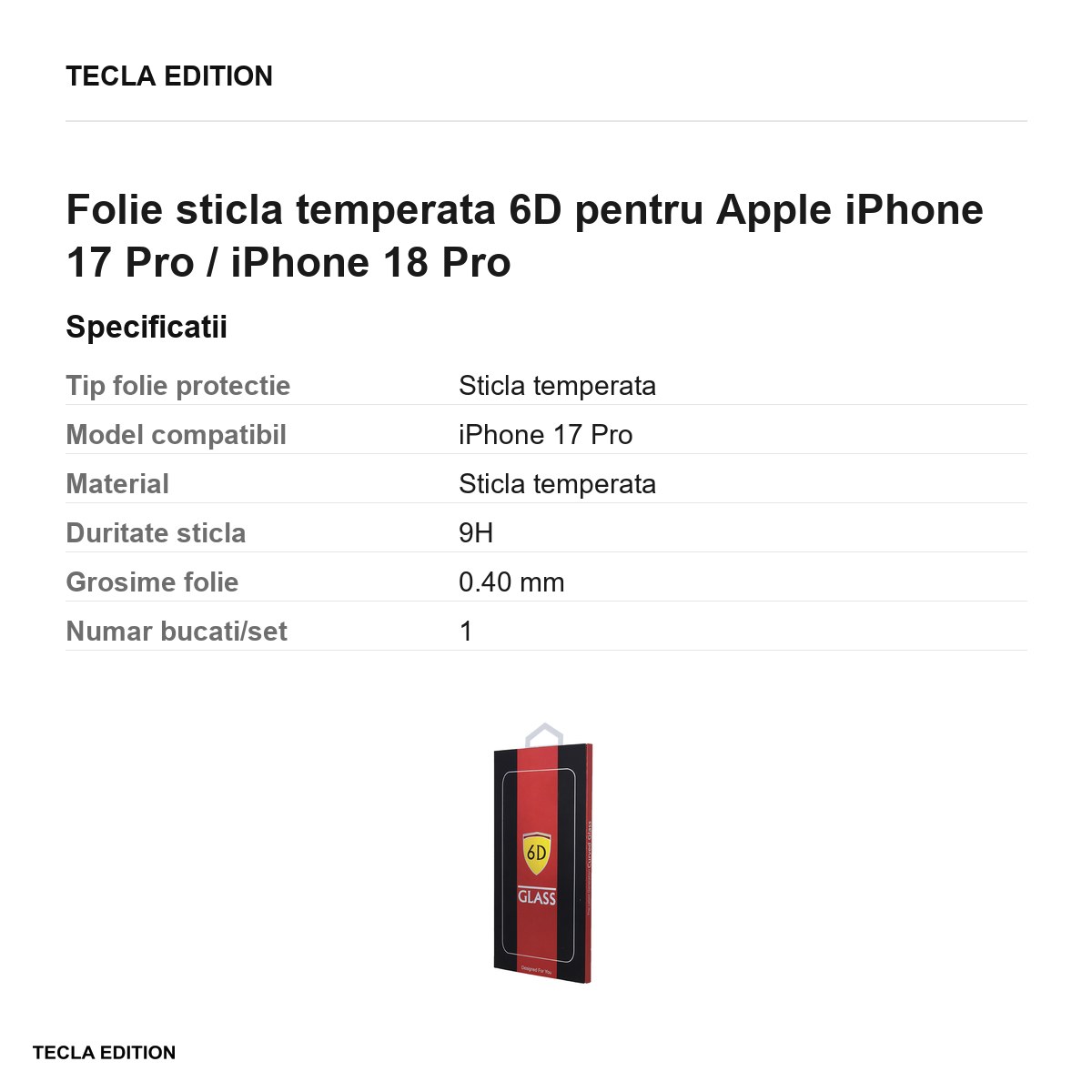 Folie sticla temperata 6D pentru Apple iPhone 17 Pro / iPhone 18 Pro [2]