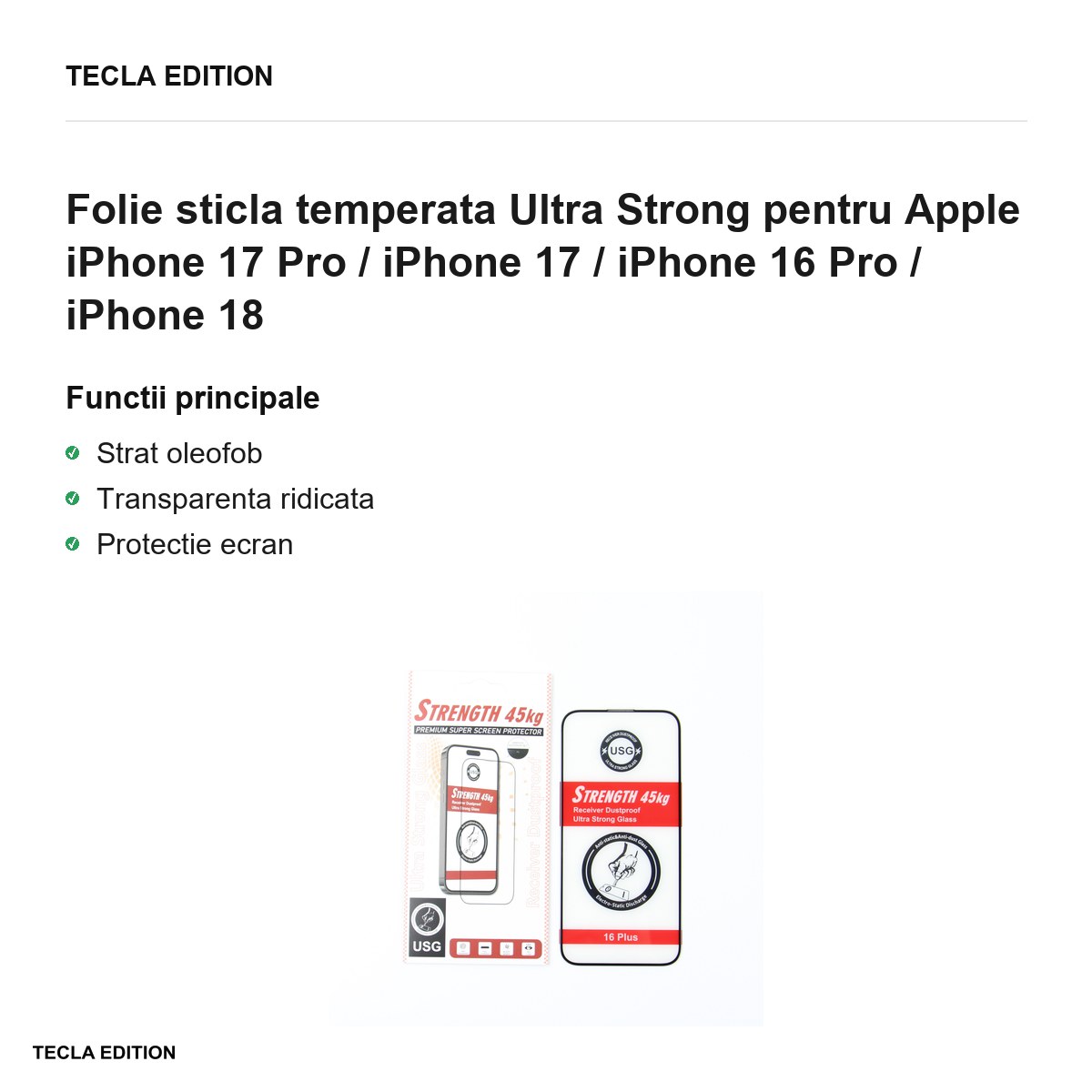 Folie sticla temperata Ultra Strong pentru Apple iPhone 17 Pro / iPhone 17 / iPhone 16 Pro / iPhone 18 [1]