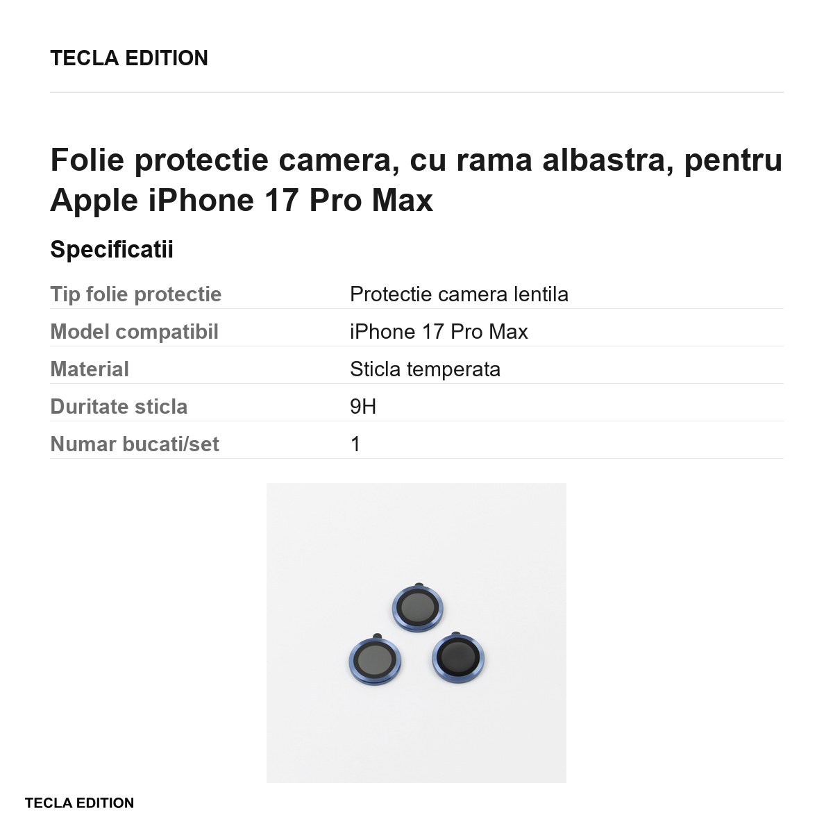 Folie protectie camera, cu rama albastra, pentru Apple iPhone 17 Pro Max [2]