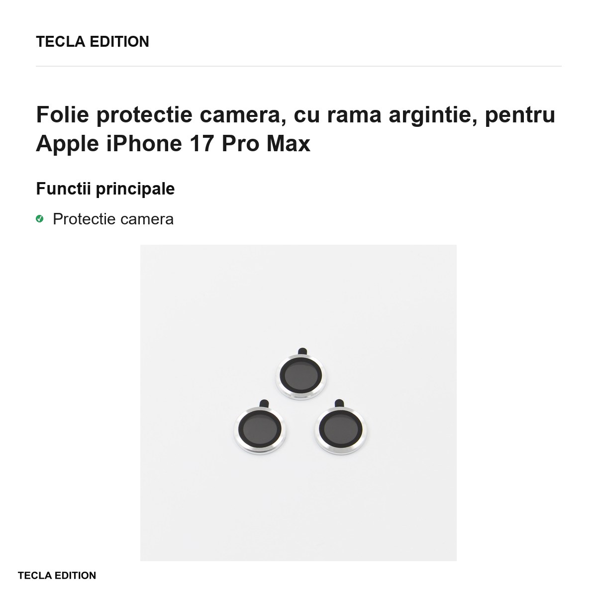 Folie protectie camera, cu rama argintie, pentru Apple iPhone 17 Pro Max [1]