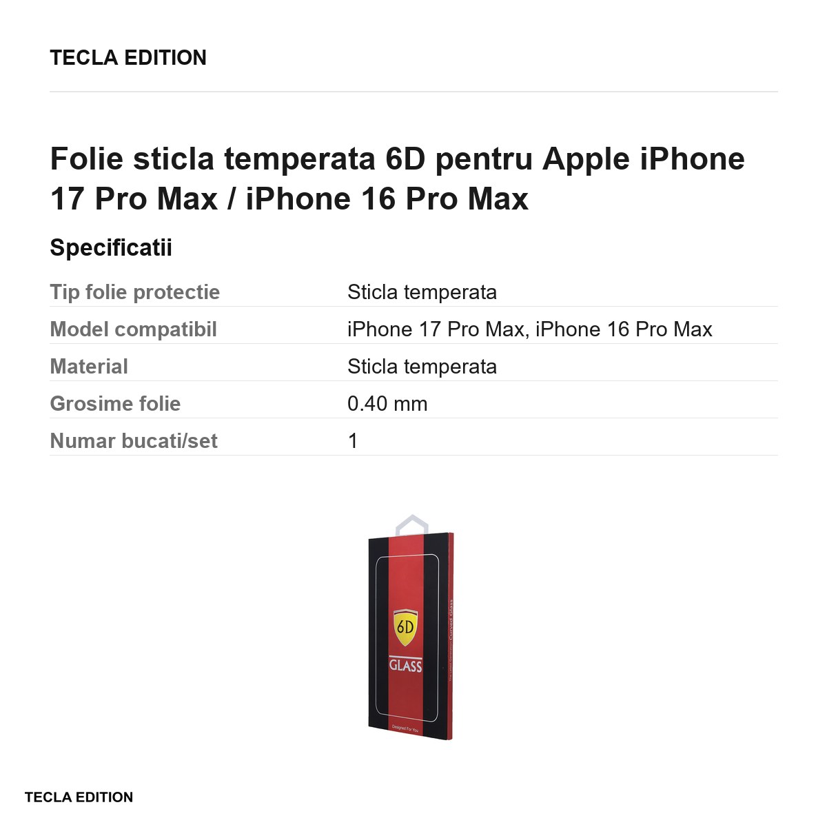 Folie sticla temperata 6D pentru Apple iPhone 17 Pro Max / iPhone 16 Pro Max [2]
