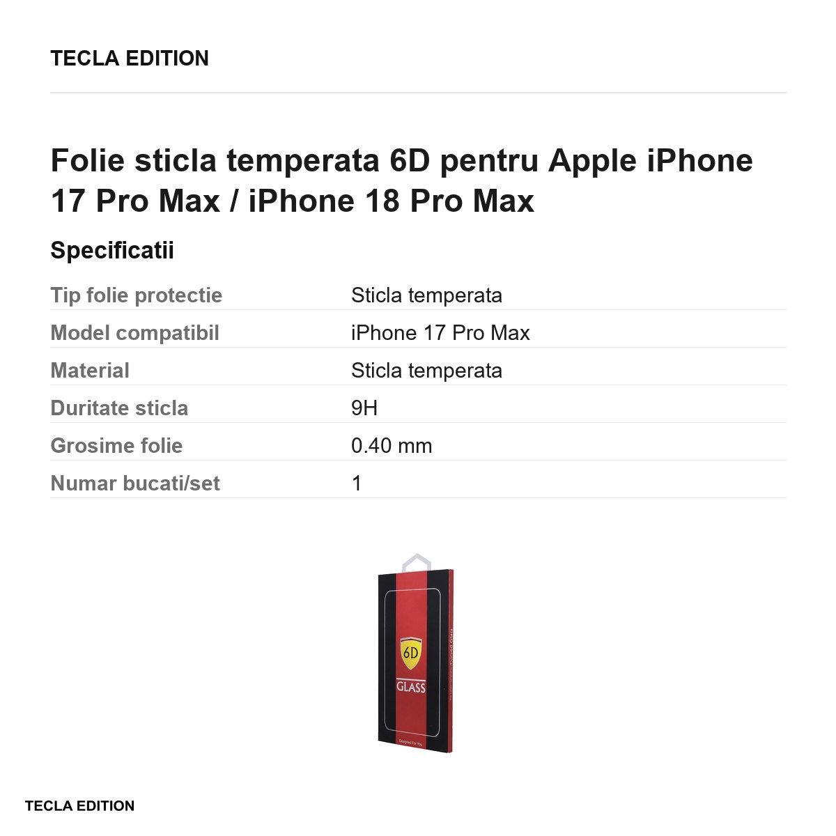 Folie sticla temperata 6D pentru Apple iPhone 17 Pro Max / iPhone 18 Pro Max [2]