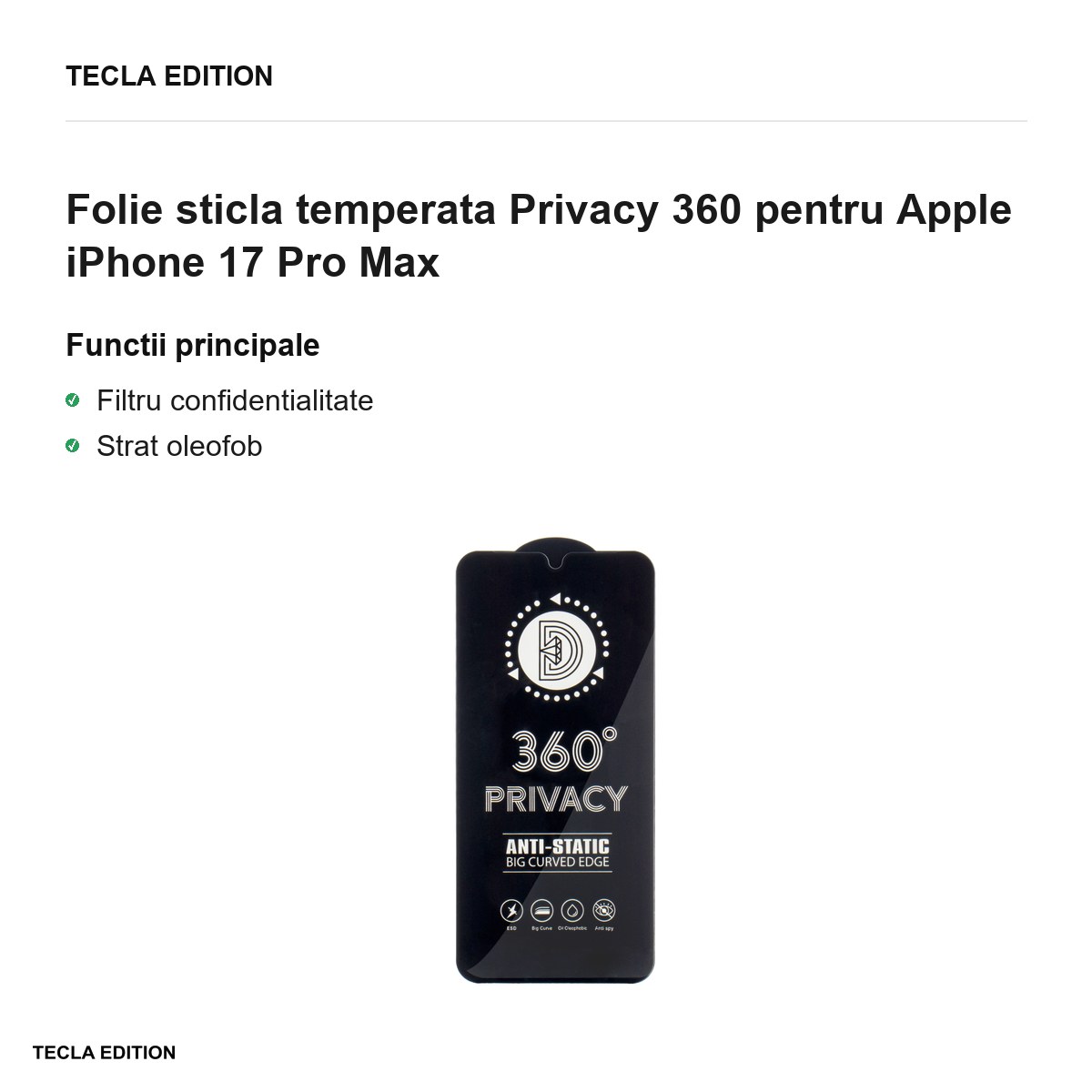 Folie sticla temperata Privacy 360 pentru Apple iPhone 17 Pro Max [1]