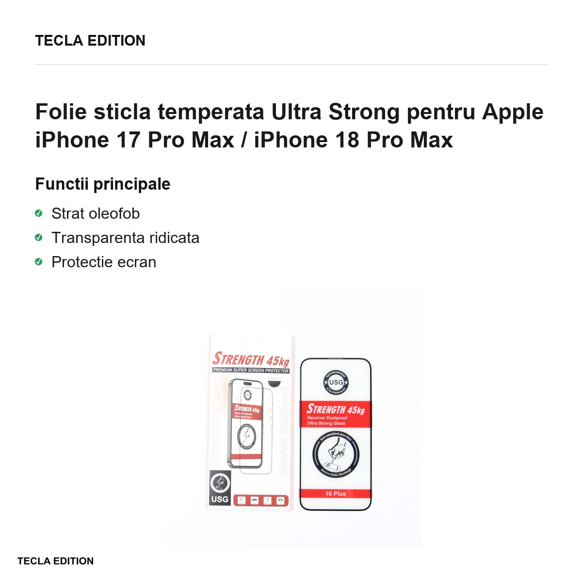 Folie sticla temperata Ultra Strong pentru Apple iPhone 17 Pro Max / iPhone 18 Pro Max [1]