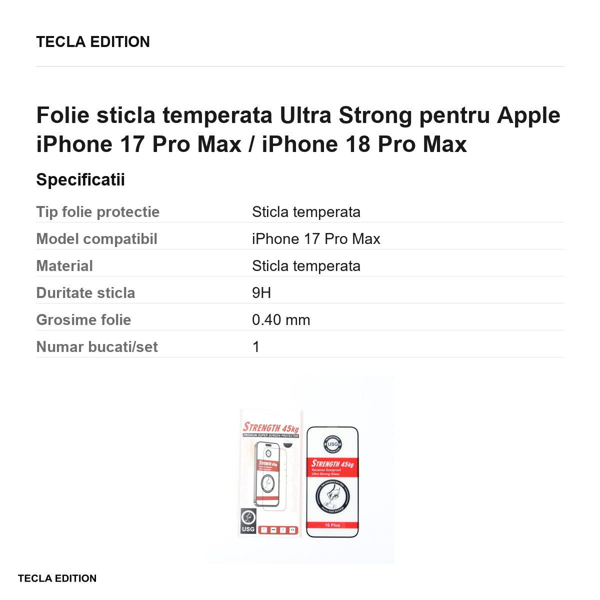 Folie sticla temperata Ultra Strong pentru Apple iPhone 17 Pro Max / iPhone 18 Pro Max [2]