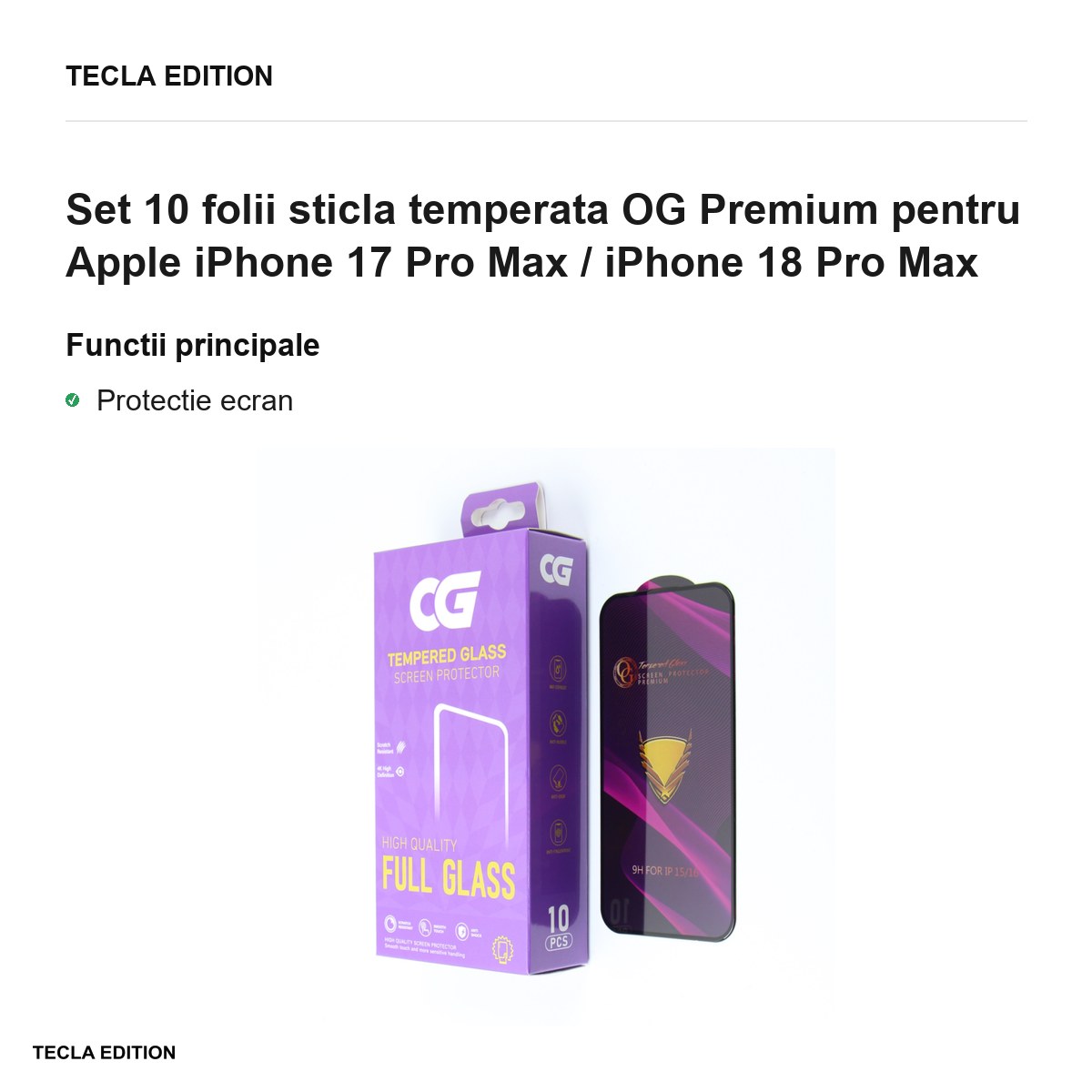 Set 10 folii sticla temperata OG Premium pentru Apple iPhone 17 Pro Max / iPhone 18 Pro Max [1]