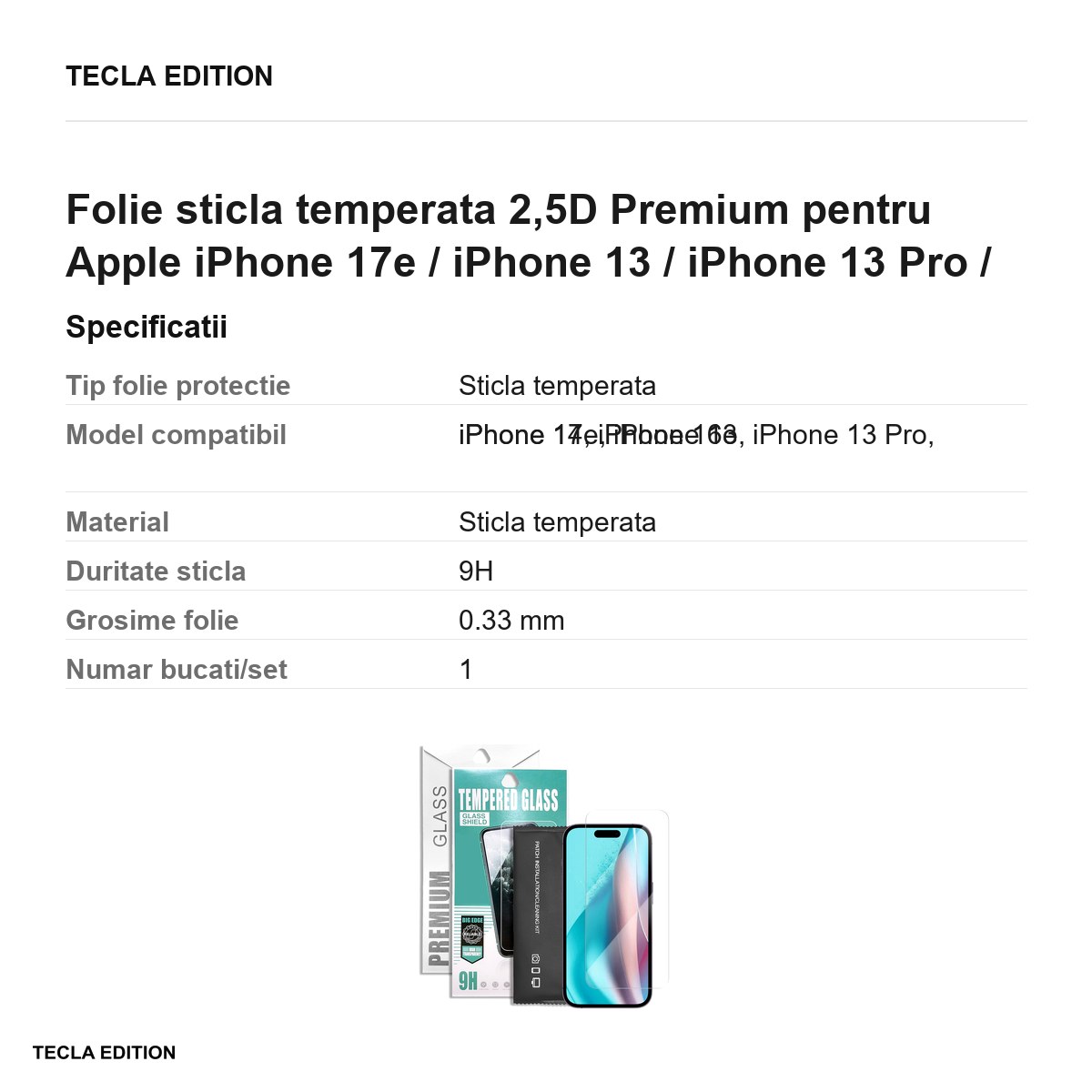 Folie sticla temperata 2,5D Premium pentru Apple iPhone 17e / iPhone 13 / iPhone 13 Pro / iPhone 14 / iPhone 16e [2]