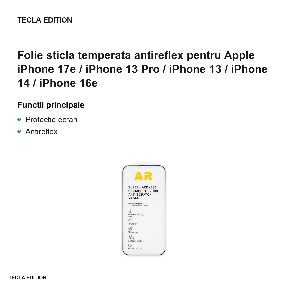 Folie sticla temperata antireflex pentru Apple iPhone 17e / iPhone 13 Pro / iPhone 13 / iPhone 14 / iPhone 16e [1]