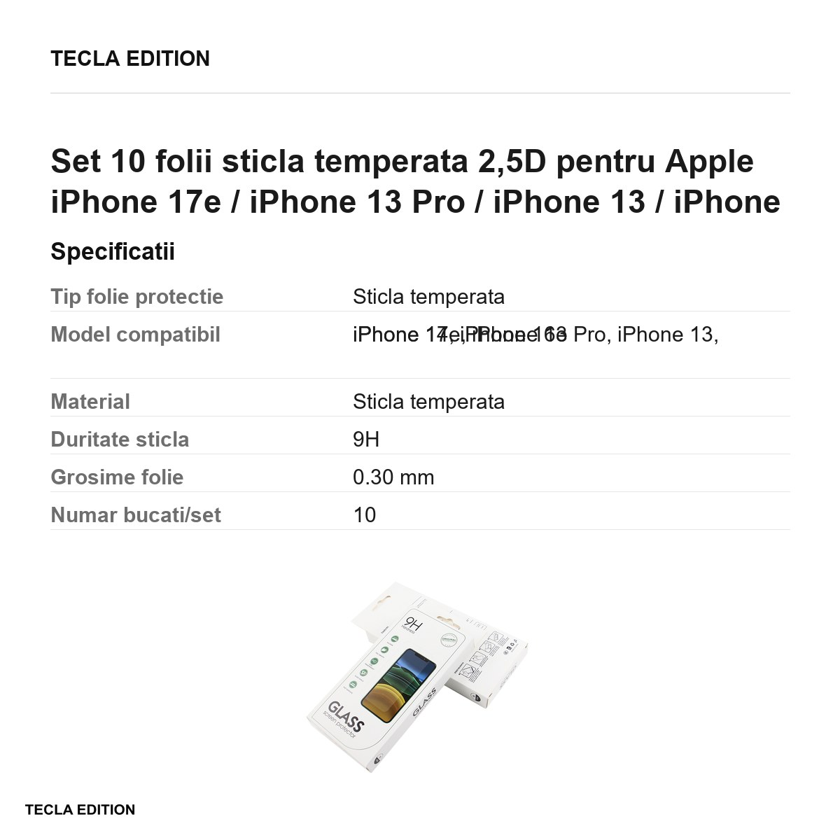 Set 10 folii sticla temperata 2,5D pentru Apple iPhone 17e / iPhone 13 Pro / iPhone 13 / iPhone 14 / iPhone 16e [2]