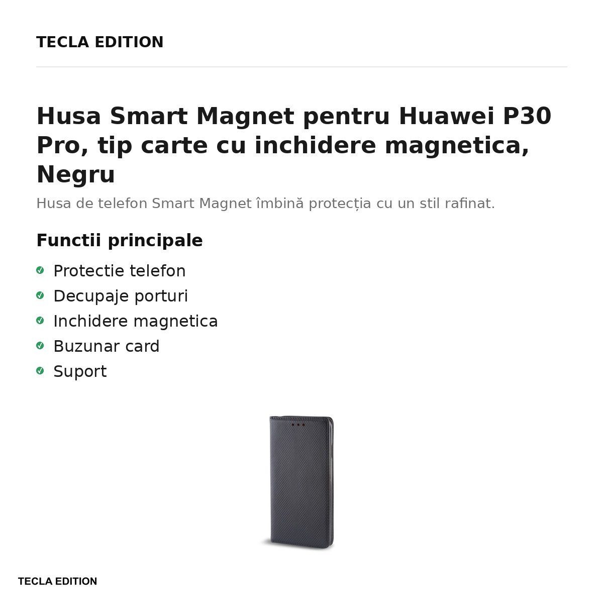 Husa Smart Magnet pentru Huawei P30 Pro, tip carte cu inchidere magnetica, Negru [1]
