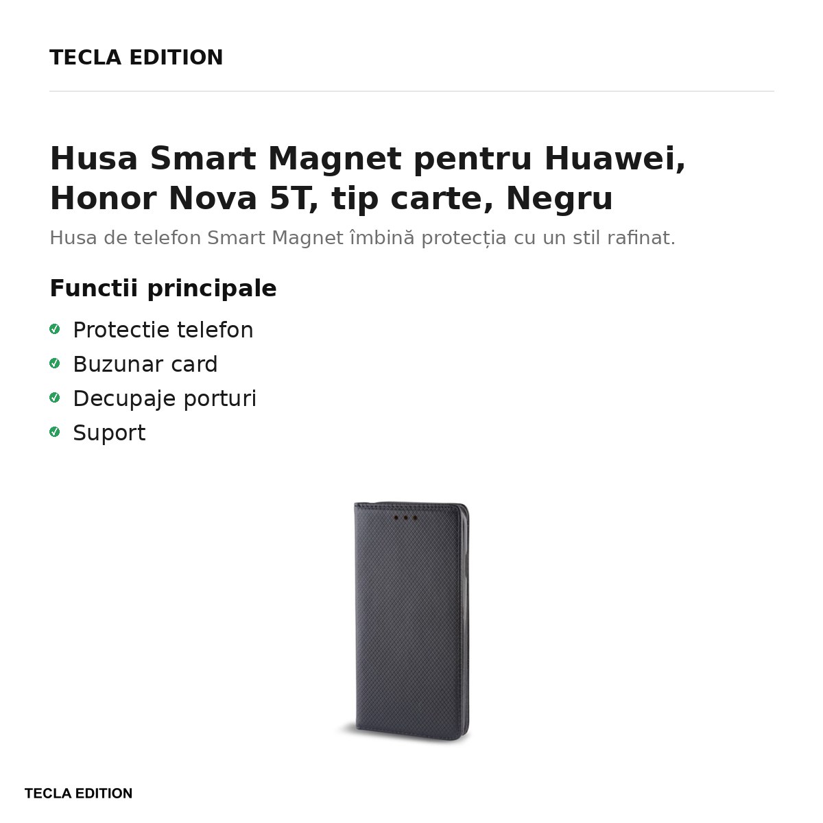 Husa Smart Magnet pentru Huawei, Honor Nova 5T, tip carte, Negru [1]