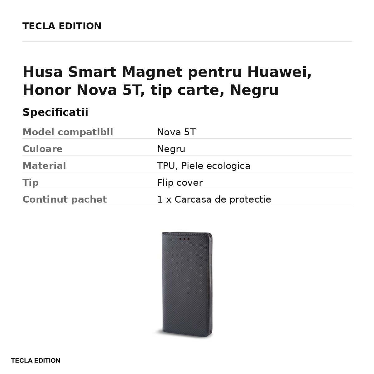 Husa Smart Magnet pentru Huawei, Honor Nova 5T, tip carte, Negru [2]
