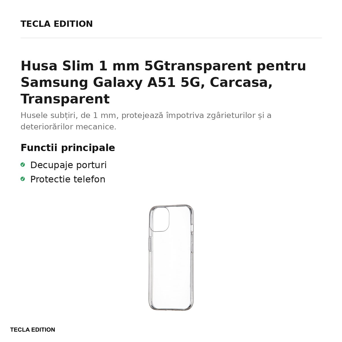 Husa Slim 1 mm 5Gtransparent pentru Samsung Galaxy A51 5G, Carcasa, Transparent [1]