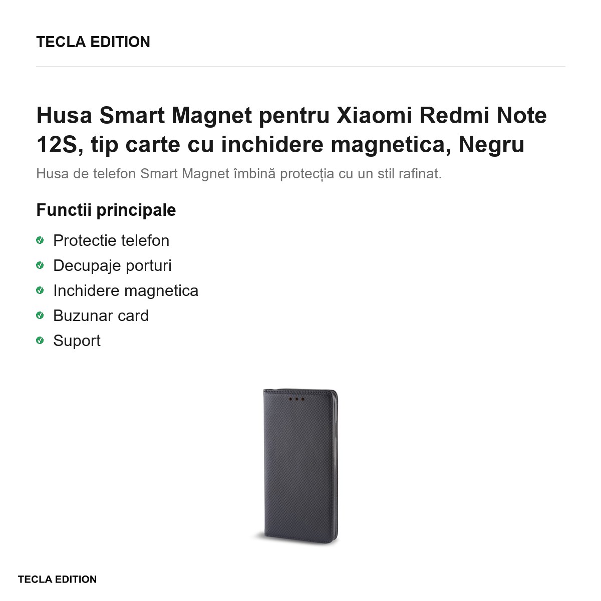 Husa Smart Magnet pentru Xiaomi Redmi Note 12S, tip carte cu inchidere magnetica, Negru [1]
