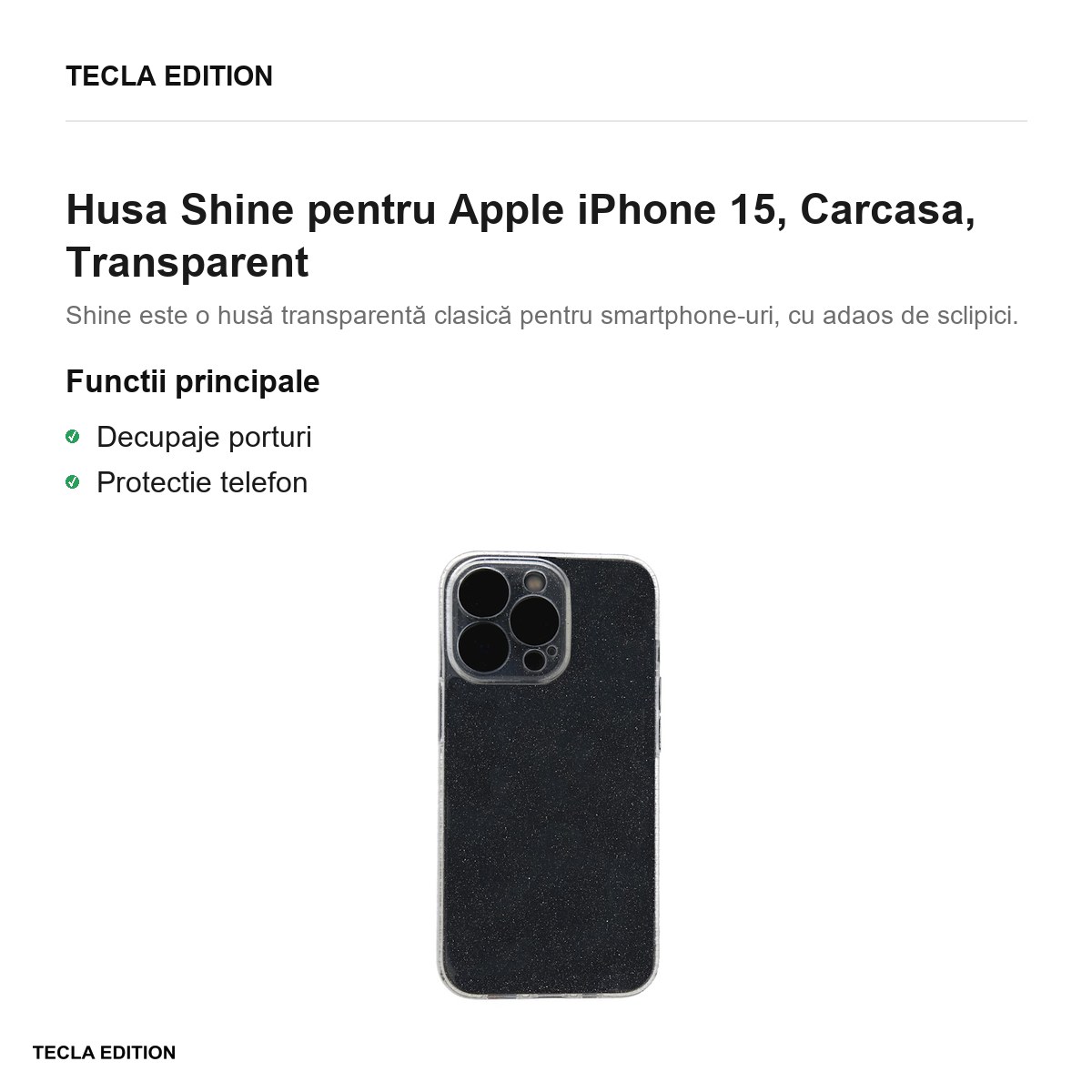 Husa Shine pentru Apple iPhone 15, Carcasa, Transparent [1]