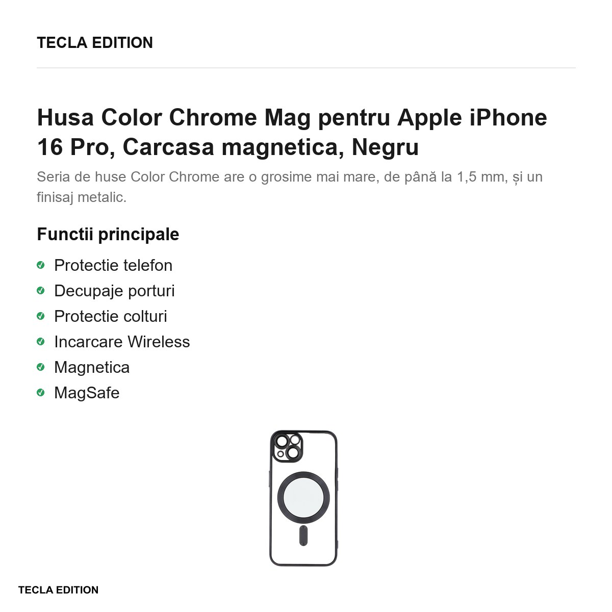 Husa Color Chrome Mag pentru Apple iPhone 16 Pro, Carcasa magnetica, Negru [1]