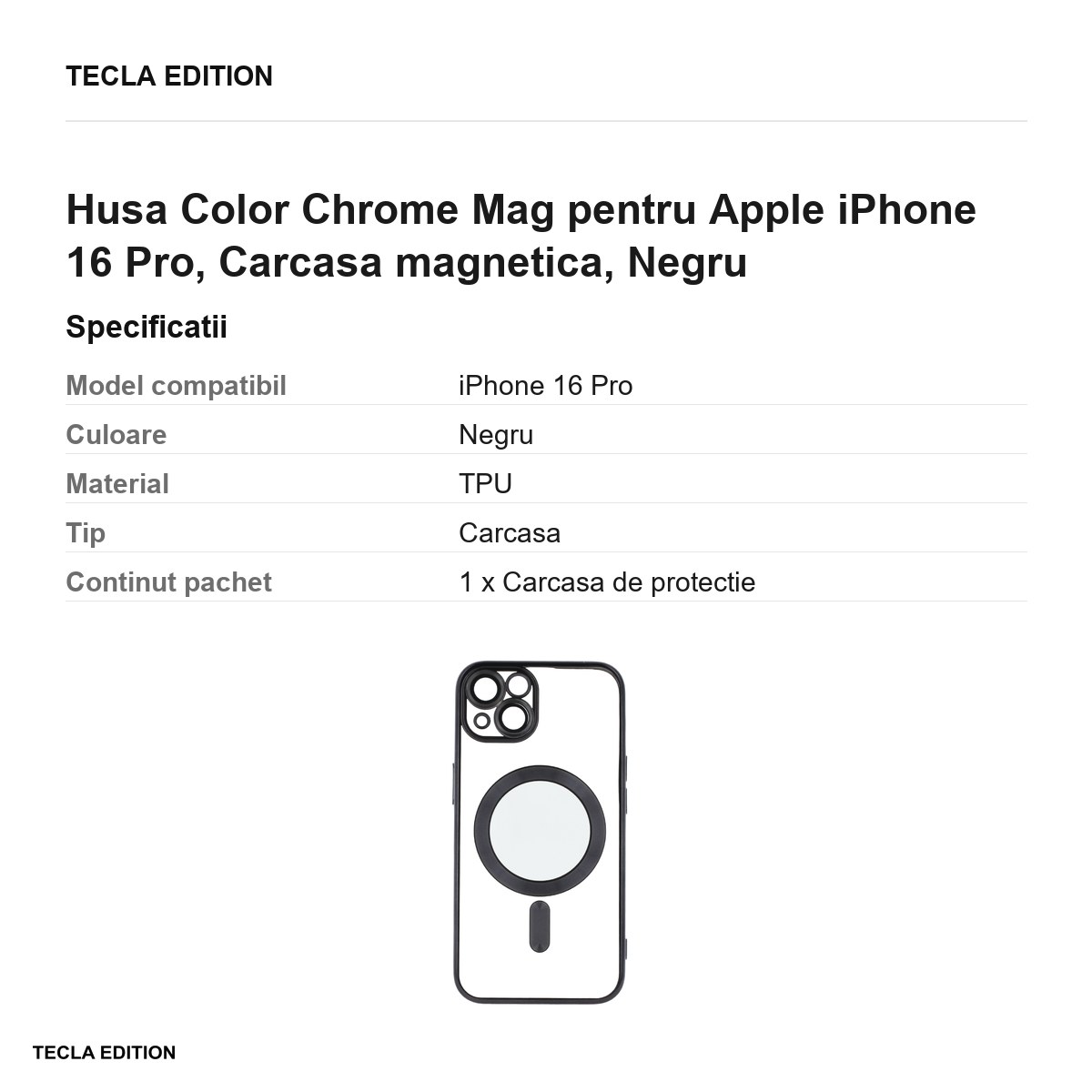 Husa Color Chrome Mag pentru Apple iPhone 16 Pro, Carcasa magnetica, Negru [2]