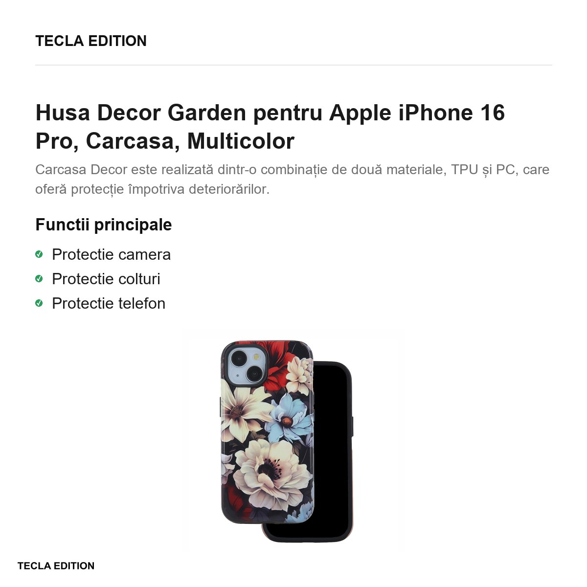Husa Decor Garden pentru Apple iPhone 16 Pro, Carcasa, Multicolor [1]