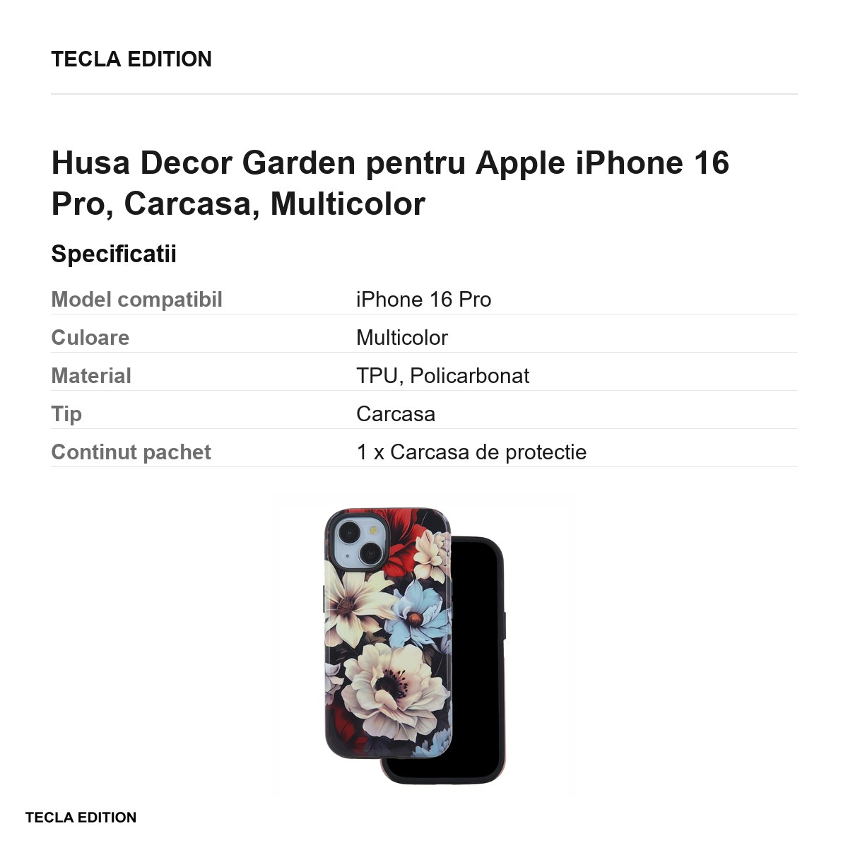 Husa Decor Garden pentru Apple iPhone 16 Pro, Carcasa, Multicolor [2]