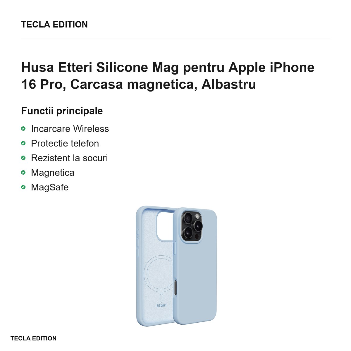 Husa Etteri Silicone Mag pentru Apple iPhone 16 Pro, Carcasa magnetica, Albastru [1]