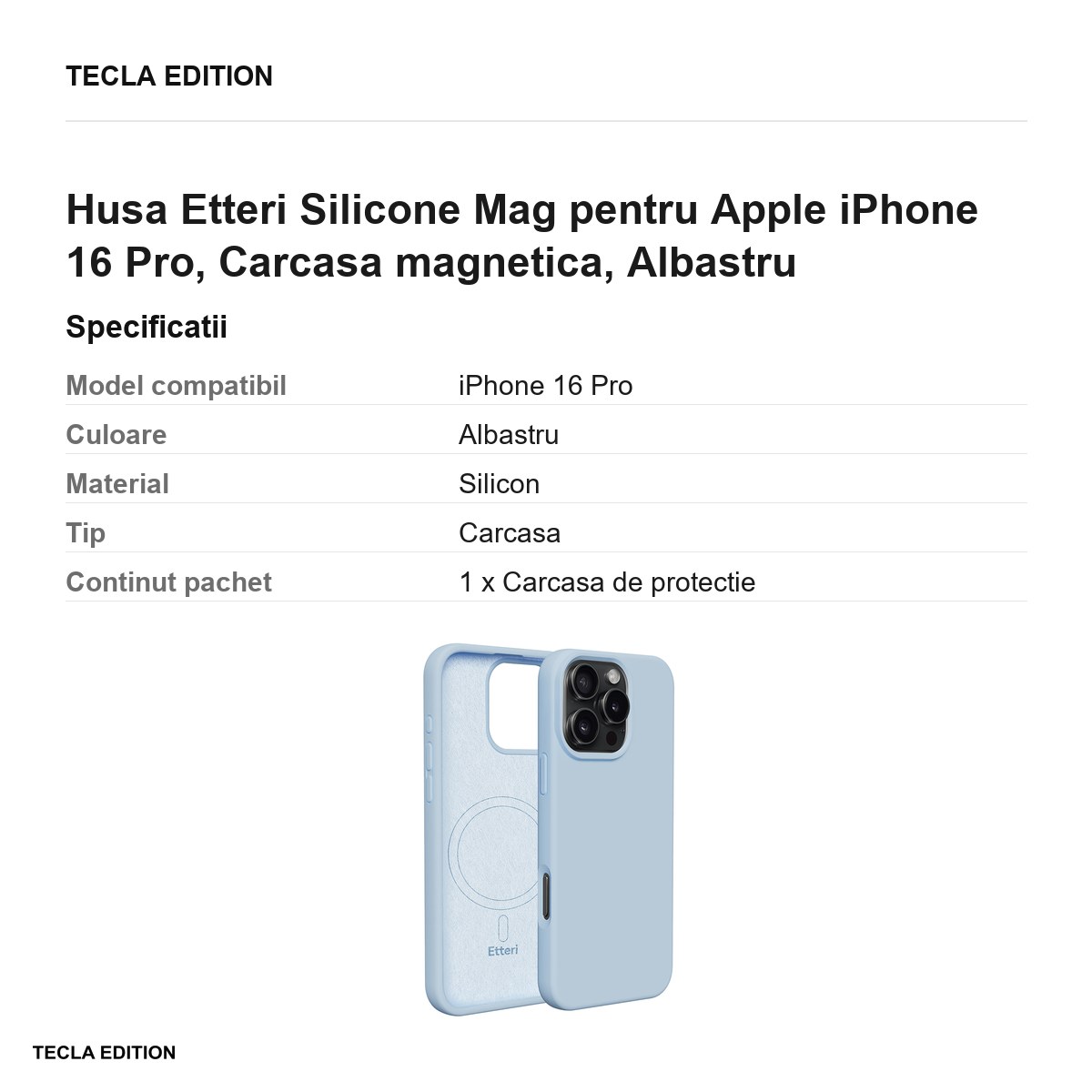Husa Etteri Silicone Mag pentru Apple iPhone 16 Pro, Carcasa magnetica, Albastru [2]
