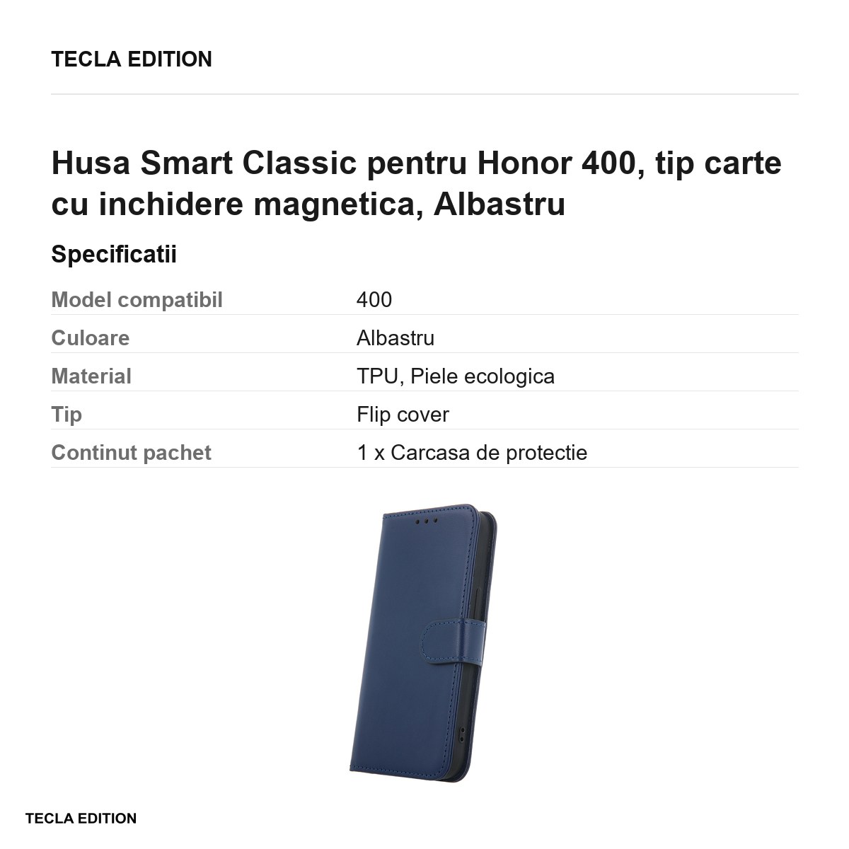 Husa Smart Classic pentru Honor 400, tip carte cu inchidere magnetica, Albastru [2]