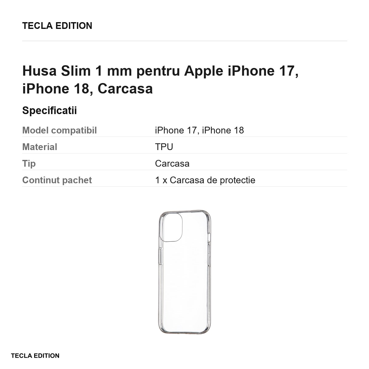 Husa Slim 1 mm pentru Apple iPhone 17, iPhone 18, Carcasa, Transparent [2]