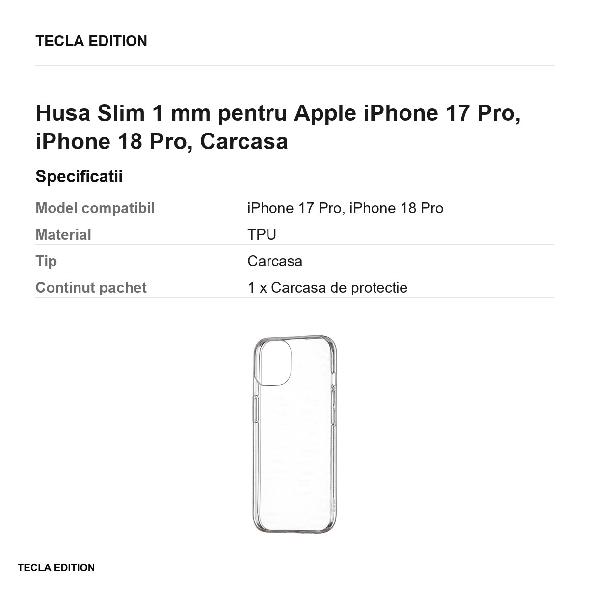 Husa Slim 1 mm pentru Apple iPhone 17 Pro, iPhone 18 Pro, Carcasa, Transparent [2]
