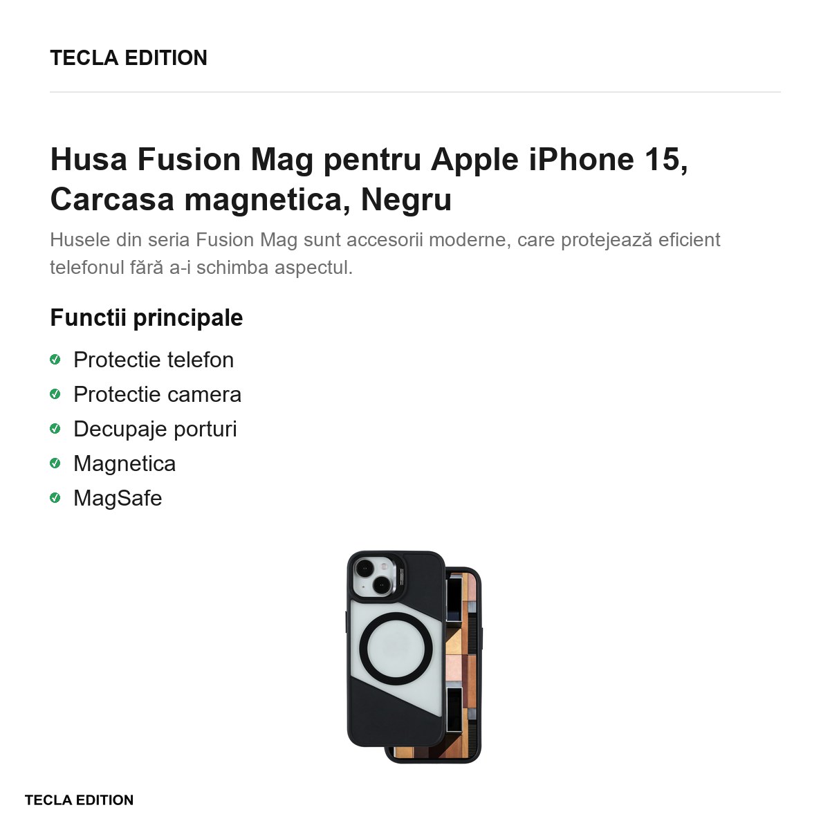 Husa Fusion Mag pentru Apple iPhone 15, Carcasa magnetica, Negru [1]