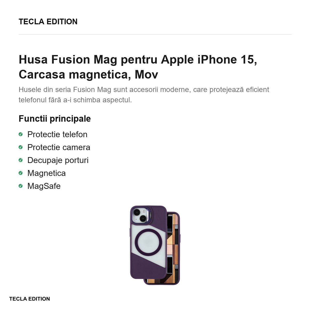 Husa Fusion Mag pentru Apple iPhone 15, Carcasa magnetica, Mov [1]