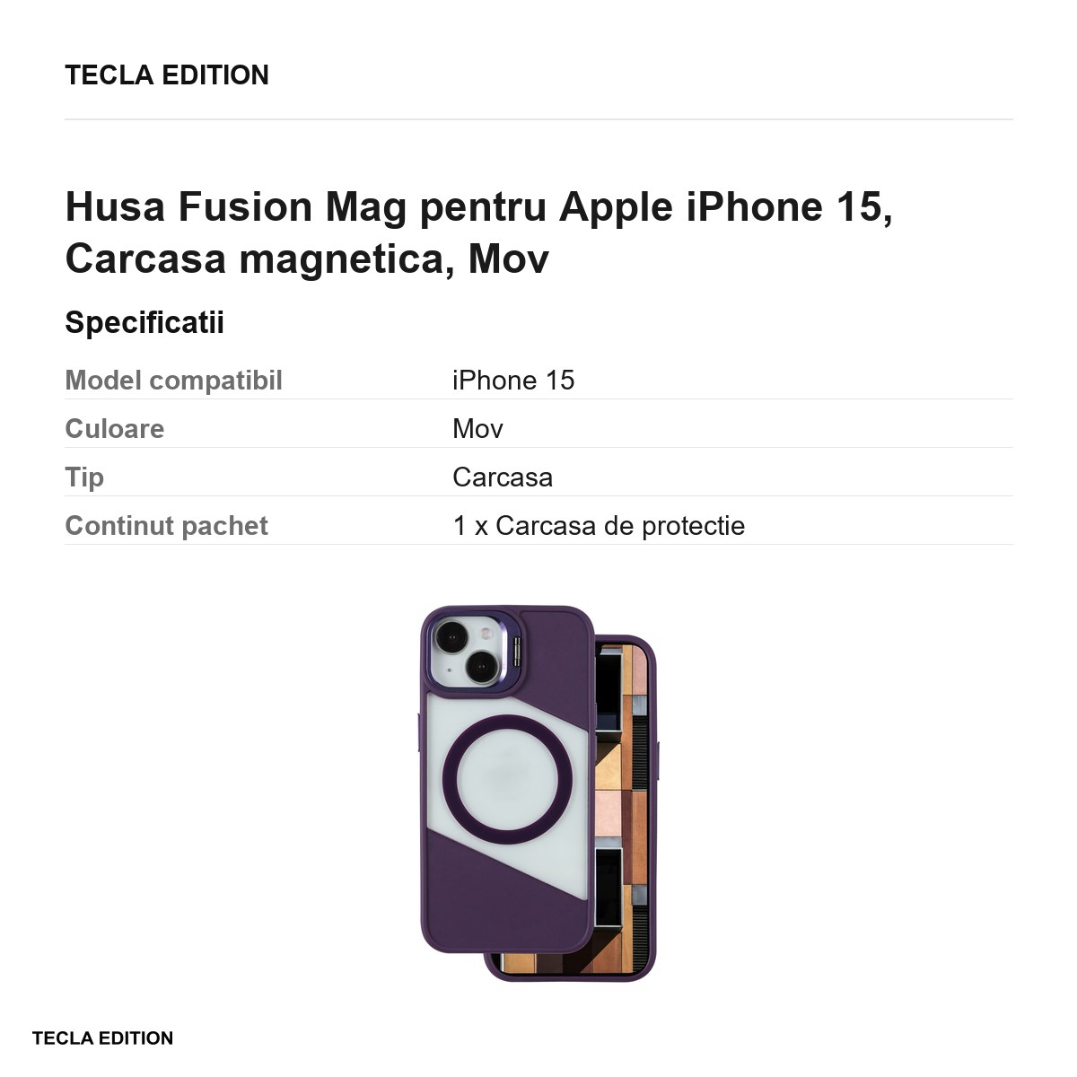 Husa Fusion Mag pentru Apple iPhone 15, Carcasa magnetica, Mov [2]