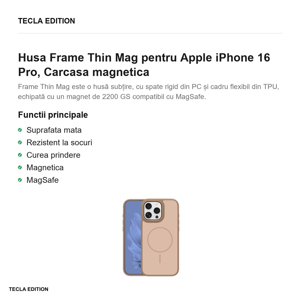 Husa Frame Thin Mag pentru Apple iPhone 16 Pro, Carcasa magnetica, Maro [1]
