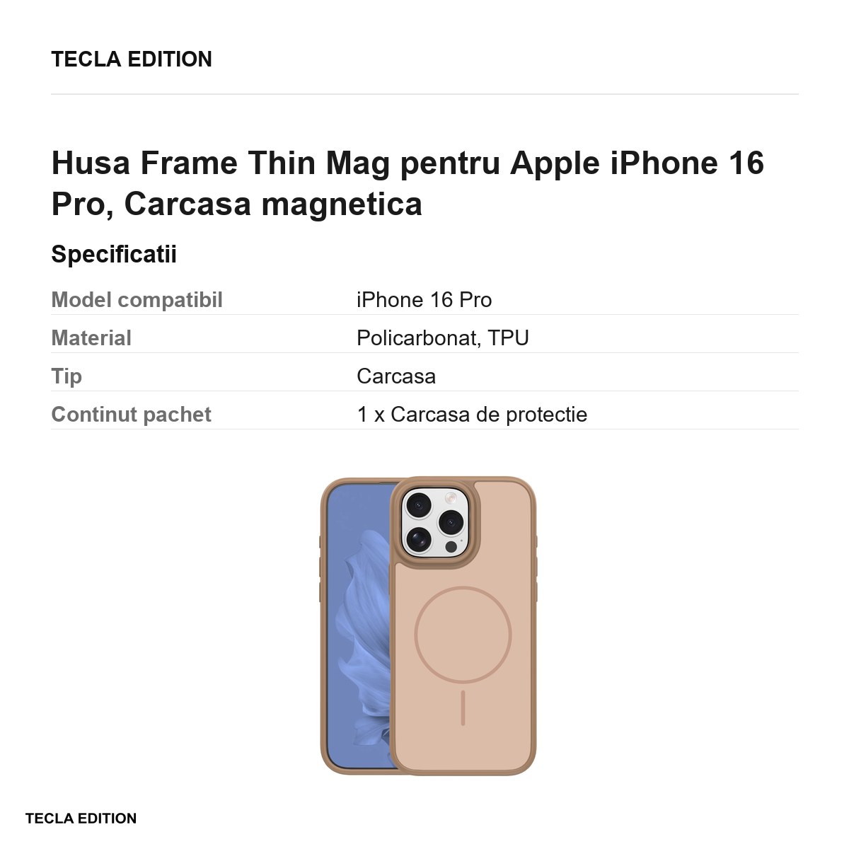 Husa Frame Thin Mag pentru Apple iPhone 16 Pro, Carcasa magnetica, Maro [2]