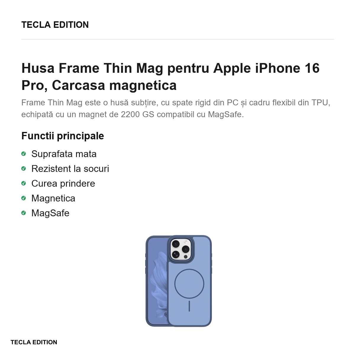 Husa Frame Thin Mag pentru Apple iPhone 16 Pro, Carcasa magnetica, Albastru inchis [1]