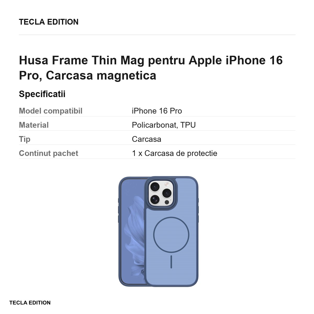 Husa Frame Thin Mag pentru Apple iPhone 16 Pro, Carcasa magnetica, Albastru inchis [2]