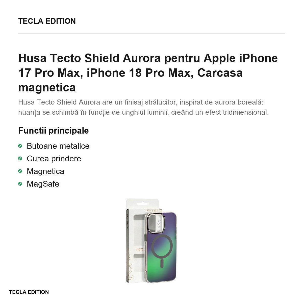 Husa Tecto Shield Aurora pentru Apple iPhone 17 Pro Max, iPhone 18 Pro Max, Carcasa magnetica, Gri [1]
