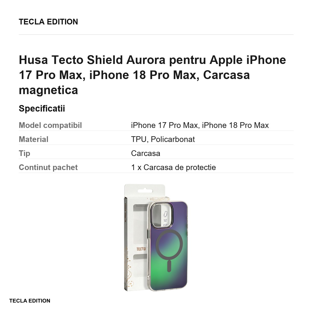 Husa Tecto Shield Aurora pentru Apple iPhone 17 Pro Max, iPhone 18 Pro Max, Carcasa magnetica, Gri [2]