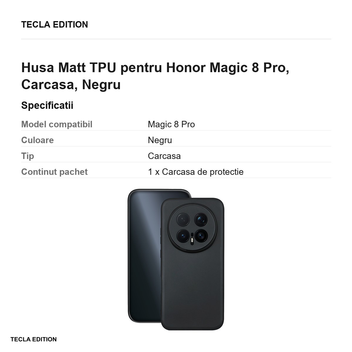 Husa Matt TPU pentru Honor Magic 8 Pro, Carcasa, Negru [2]