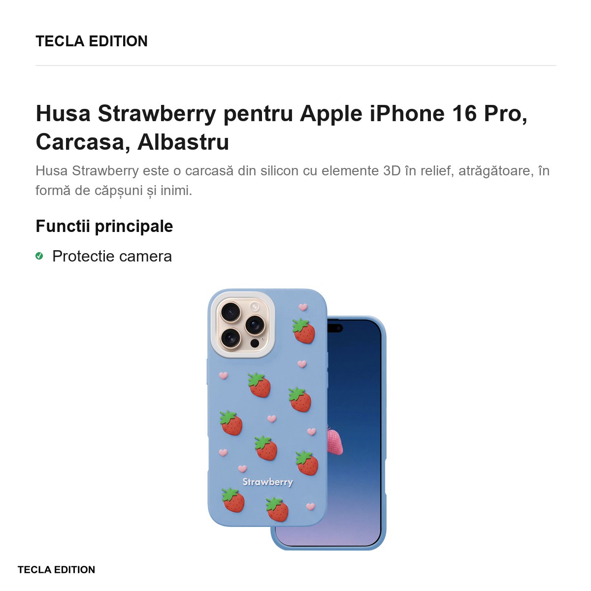 Husa Strawberry pentru Apple iPhone 16 Pro, Carcasa, Albastru [1]